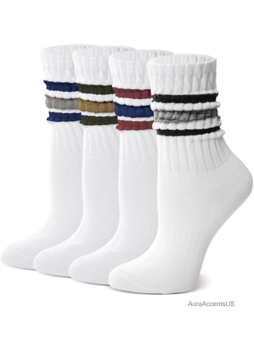 Slouch Cotton Crew Calf Socks Scrunch Thin Unisex Ribbed 4-Pair